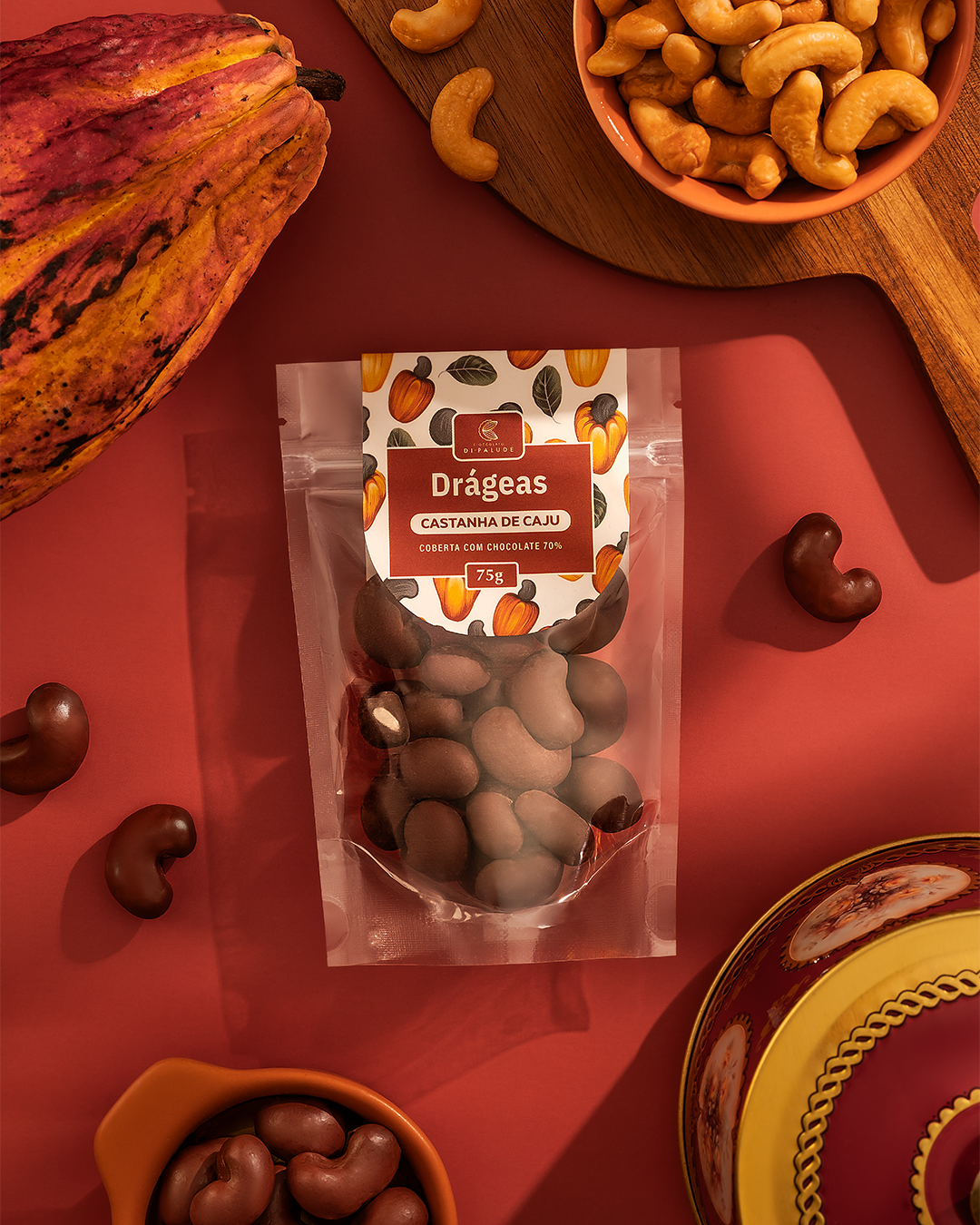 Drágeas de Castanha de Caju com Chocolate 70% Cacau 75g Di Palude