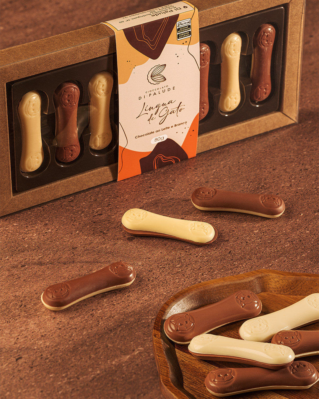 Caixa Chocolate Fino Língua de Gato Chocolate ao Leite 80g Di Palude