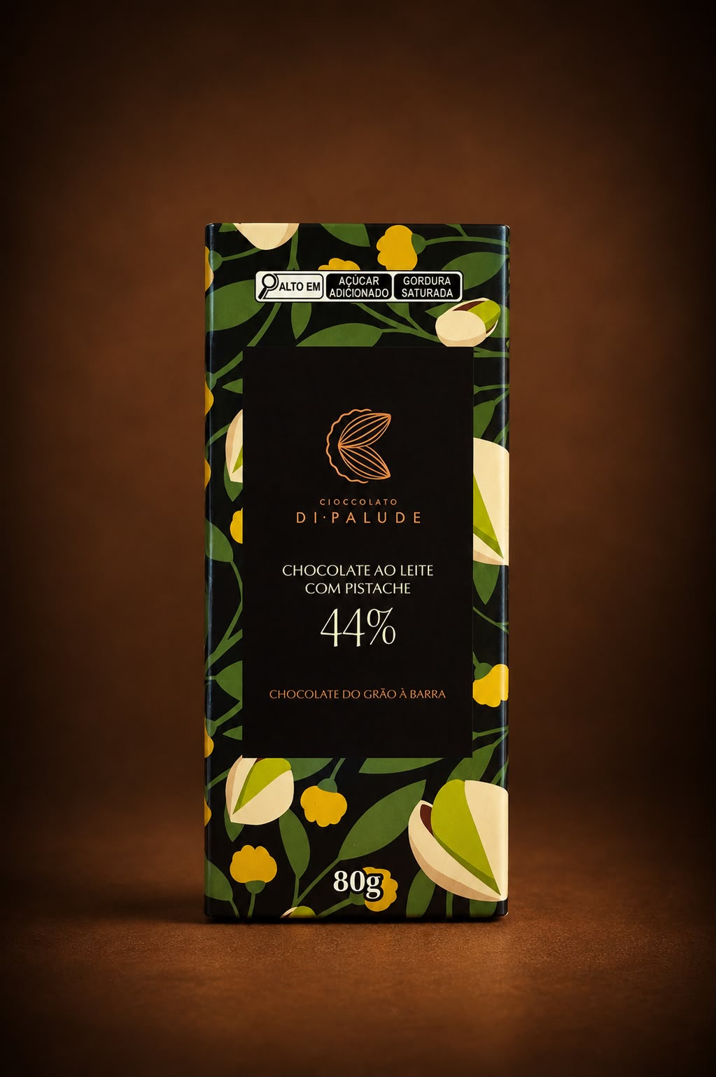 Barra 80g de chocolate  ao leite com pistache