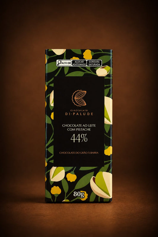Barra 80g de chocolate  ao leite com pistache