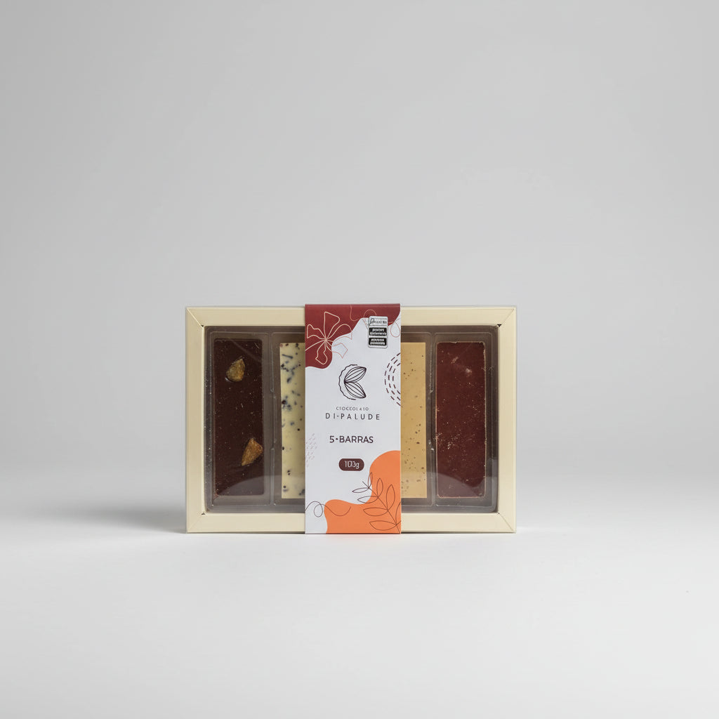 Kit Degustação 5 Barras de Chocolate Chocolate Fino 100g Di Palude